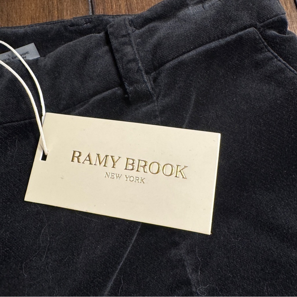 Ramy Brook Miriam Black Velvet Pants Size 2 High Rise Slim Leg Luxe Stretch - Picture 11 of 16